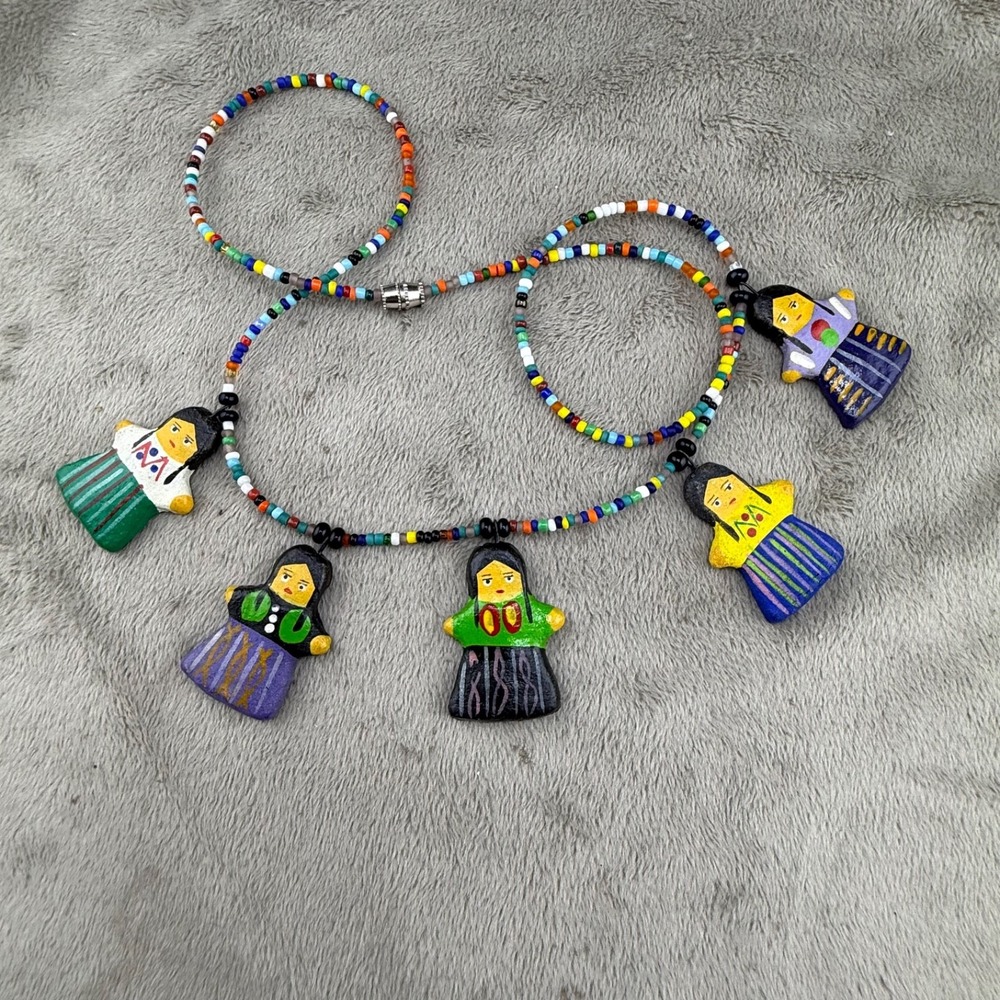 Vintage Matryoshka Beaded‎ Necklace Nesting Doll Ethnic 22"